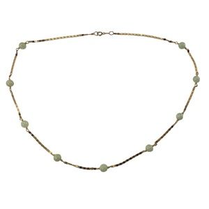 Vintage 14 Karat Yellow Gold and Jadeite Station Necklace #15665